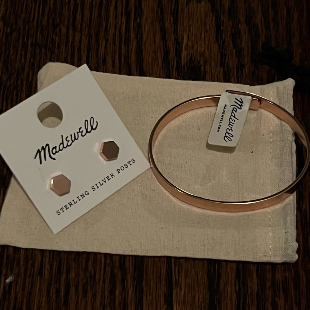 Madewell Stud Earrings & Bracelet - Rose Gold